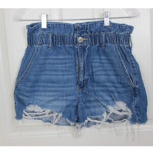 American Eagle‎ Mom Shorts Blue Denim Distressed Rips High Waist Elastic Waist